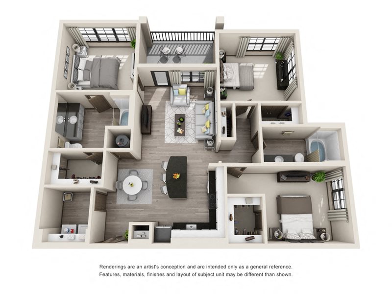 Floor plan for 3 beds, 2 baths, 1390 sqft